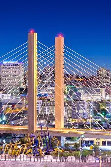 Tacoma, Washington, USA cityscape with East 21st Street Bridge at night