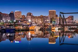 Tacoma, Washington, USA downtown skyline at dusk on Commencement Bay