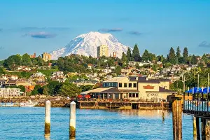 Mount Rainier Prints: Tacoma, Washington, USA with Mt. Rainier in the distance on Commencement Bay