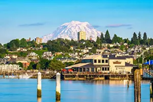 Tacoma, Washington, USA with Mt. Rainier in the distance on Commencement Bay