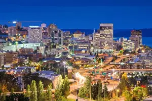 Tacoma, Washington, USA skyline at night