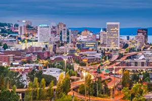 Tacoma, Washington, USA skyline at night