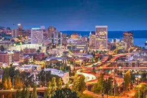 Tacoma, Washington, USA skyline at night