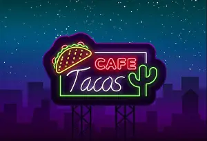 Night Light Prints: Tacos logo in neon style. Neon sign
