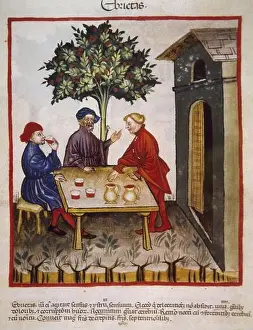 Historia Universal Prints: Tacuinum Sanitatis. 14th century. Medieval handbook of health. Alcoholism. Folio 99r