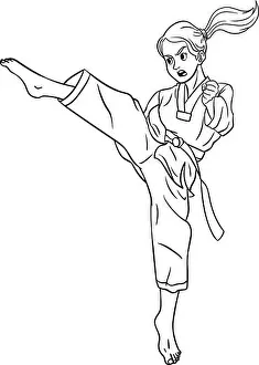 Punch Prints: Taekwondo Isolated Coloring Page for Kids
