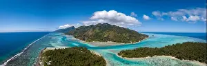 Tahiti Prints: tahiti and Moorea island french polynesia lagoon aerial view panorama landscape
