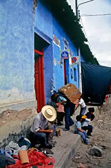 Guatemala Prints: tailor and porter at work town of antigua guatemala