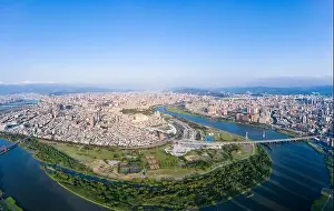 Blue City Prints: Taipei City Aerial View - Asia business concept image