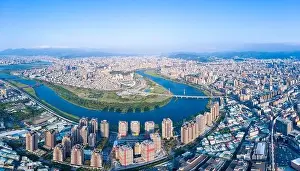 Blue City Prints: Taipei City Aerial View - Asia business concept image