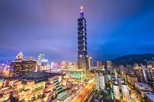 Taiwanese Prints: Taipei, Taiwan city skyline in the Xinyi District at twilight