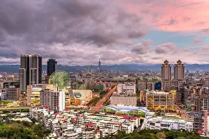 Taipei, Taiwan city skyline in the Xinyi District at twilight