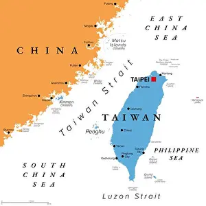 Multi Colored Prints: Taiwan Strait, multi colored political map