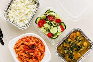 Disposable Prints: takeaway food in disposable containers: rice
