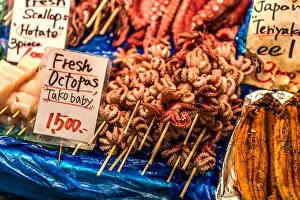 Osaka Prints: Tako-Baby, fresh octopus at Kurromon Market in Osaka