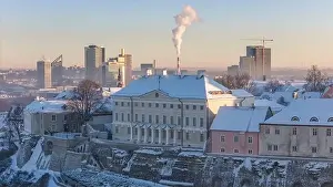 Cold Weather Prints: Tallinn old town aerial view during a cold winter day in Estonia
