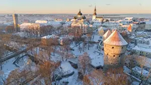 Cold Weather Prints: Tallinn old town aerial view during a cold winter day in Estonia