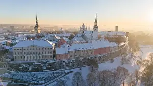 Cold Weather Prints: Tallinn old town aerial view during a cold winter day in Estonia
