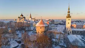 Cold Weather Prints: Tallinn old town aerial view during a cold winter day in Estonia