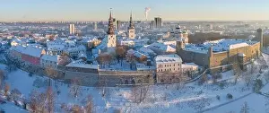 Scenic Beauty Prints: Tallinn old town aerial view during a cold winter day in Estonia
