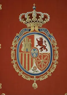 20 Xx Twentieth Century Prints: TAPIZ CON EL ESCUDO DEL SENADO ESPAÑOL EN EL REPOSTERO DEL SALON DE SESIONES