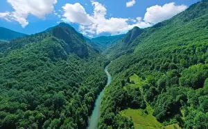 Picturesque Scenery Prints: Tara river in the mountains of Montenegro, aerial view