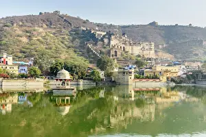 Morning Sky Prints: Taragarh Fort and Nawal Sagar Lake in Bundi. Rajasthan. India