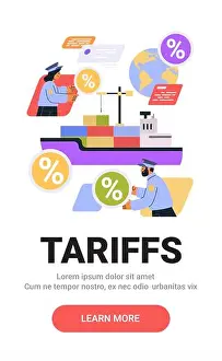 Cargo Ship Prints: Tariffs trade concept cargo ship globe