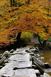 Stone Bridge Prints: The Tarr Steps, a medieval clapper bridge over the River Barle in the Exmoor National Park