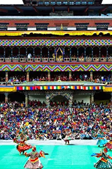 Bhutan Prints: Tashichhoe Dzong, Fort, Thimphu, 4 Day Tsechu Festival