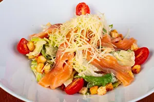 Dinner Plate Prints: Tasty salmon ceasar sald with tomatoes