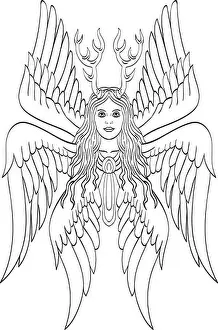 Antler Prints: Tattoo style illustration of seraph or seraphim