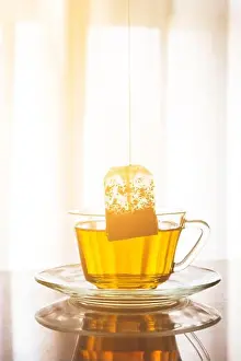 Plain Colored Background Prints: Tea bag inside cup