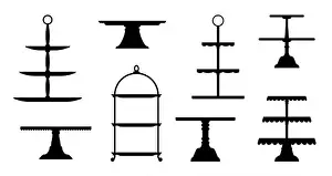 Spin Prints: Tea cake platter, wedding pie stand and tray isolated silhouettes