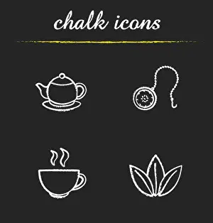 Loose Prints: Tea chalk icons set. Teapot, ball infuser