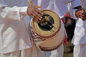 Tea tribe Playing Drum while Performing Traditional Jumur Dance at Namdapha Eco Cultural Festival, Miao, Arunachal Pradesh, Indi