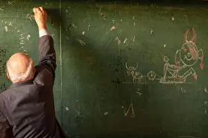 Clever Prints: teacher at school writing on the blackboard, funny picture