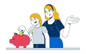Vector Illustration Prints: Teaching kid to budget 2D vector illustration