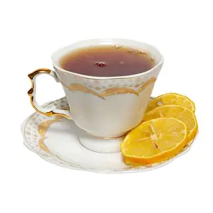 Teacup Prints: Teacup with tea and lemon isolated on white