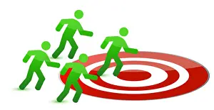 Bullseye Prints: team running to target illustration design on white
