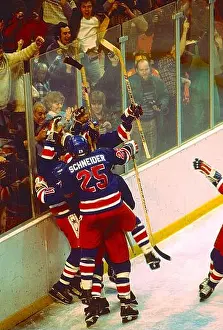 1980 Prints: Team USA celebrates winning the gold medal over Finland in the Men's Ice Hockey final at the 1980 Olympic Winter