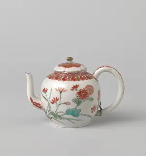 Decorated Prints: Teapot with flowering plants and ornamental borders