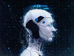 Technology Robot sci-fi woman Cyborg android background -Humanoid Artificial intelligence wallpaper-3D render