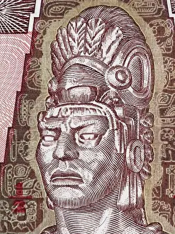 Ruler Prints: Tecun Uman on half quetzal (1998) Guatemala banknote, Guatemalan money closeup