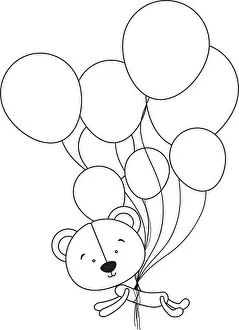 Softness Prints: teddy bear character holding balloons icon image vector illustration design