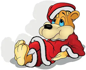 Teddy Bear Prints: Teddy Bear Leaning on his Elbows as Santa