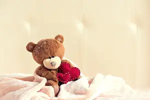 Blanket Prints: Teddy Bear with Red Heart, copy space