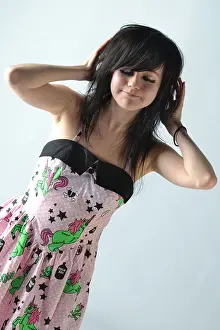 Glance Prints: Teen girl in scene colourful dress with backcombed hair