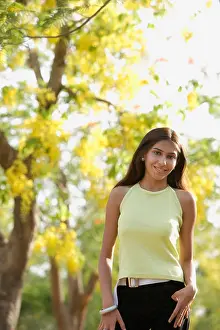 Straight Hair Prints: teen girl standing under blooming tree