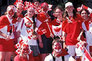 Group Of Prints: Teenagers with Canadian flags dressed in red